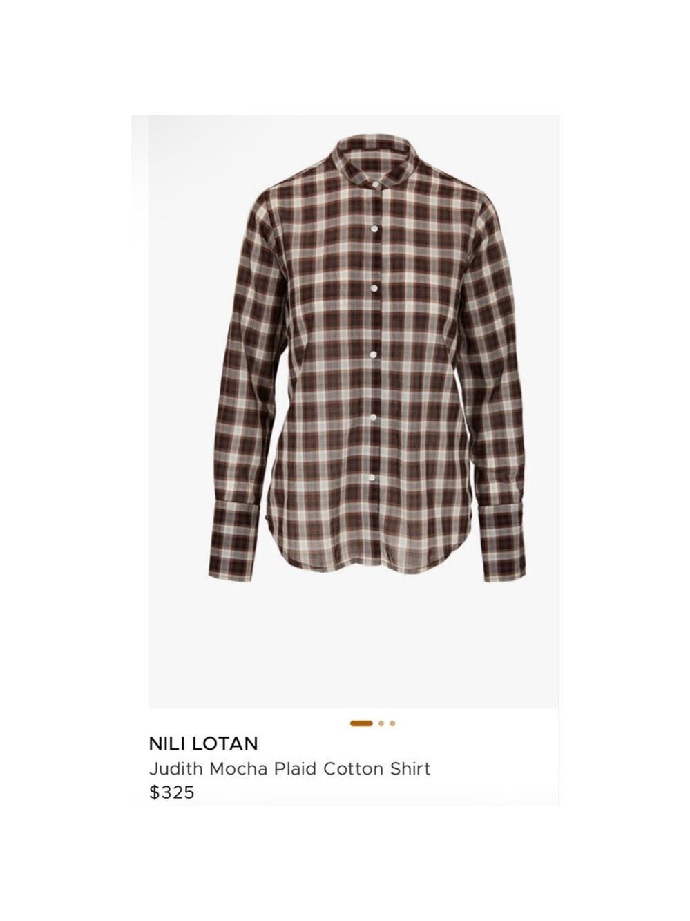 Women's NILI LOTAN Plaid Cotton Button Down Shirt in Brown and White M